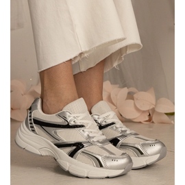 Srebrne sneakersy damskie sportowe z brokatem srebrny 5