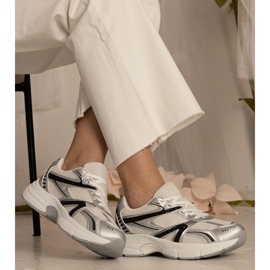 Srebrne sneakersy damskie sportowe z brokatem srebrny 6