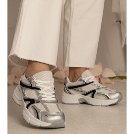 Srebrne sneakersy damskie sportowe z brokatem srebrny 7