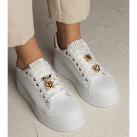 Biało-złote sneakersy damskie zdobione kamieniami białe 7