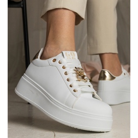 Biało-złote sneakersy damskie zdobione kamieniami białe 6