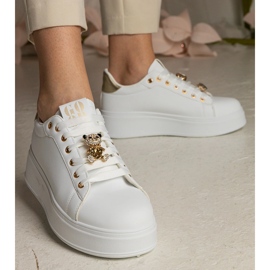Biało-złote sneakersy damskie zdobione kamieniami białe 5