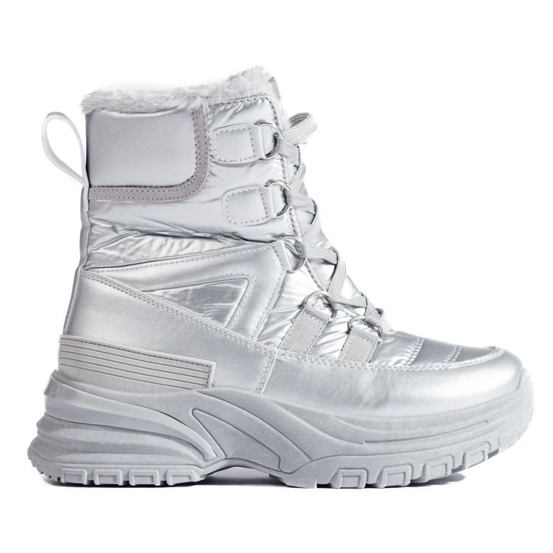 W. Potocki Srebrne śniegowce damskie z futerkiem Potocki srebrny 2