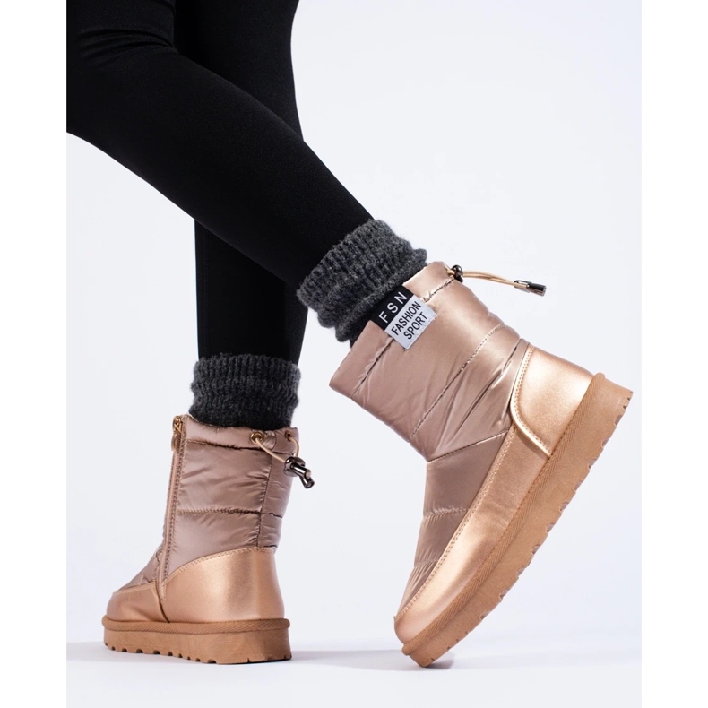 W. Potocki Śniegowce damskie Potocki z niską cholewką złote złoty 1