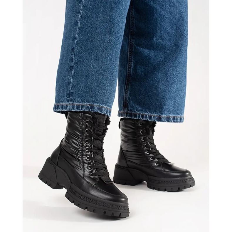 Śniegowce damskie na platformie czarne 2