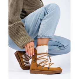 Ciepłe camelowe śniegowce damskie brązowe 2