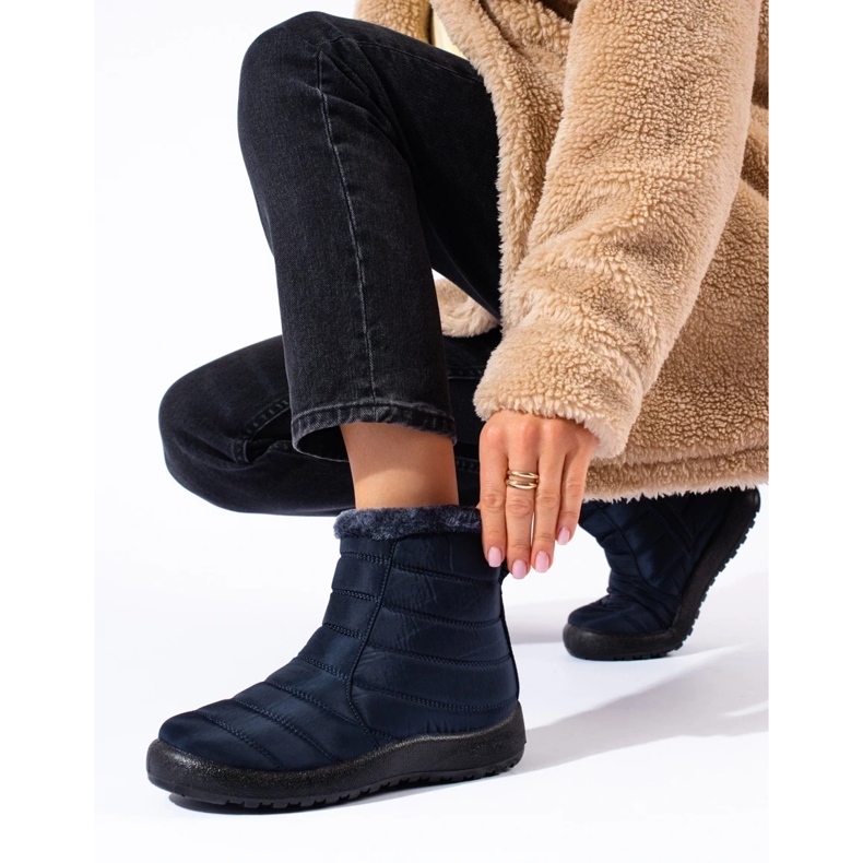 W. Potocki Granatowe śniegowce damskie nad kostkę Potocki niebieskie 1