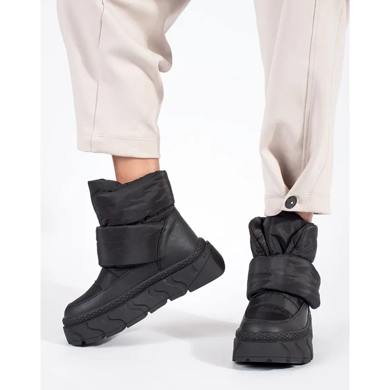 Seastar Czarne ocieplane śniegowce damskie na grubej podeszwie 1