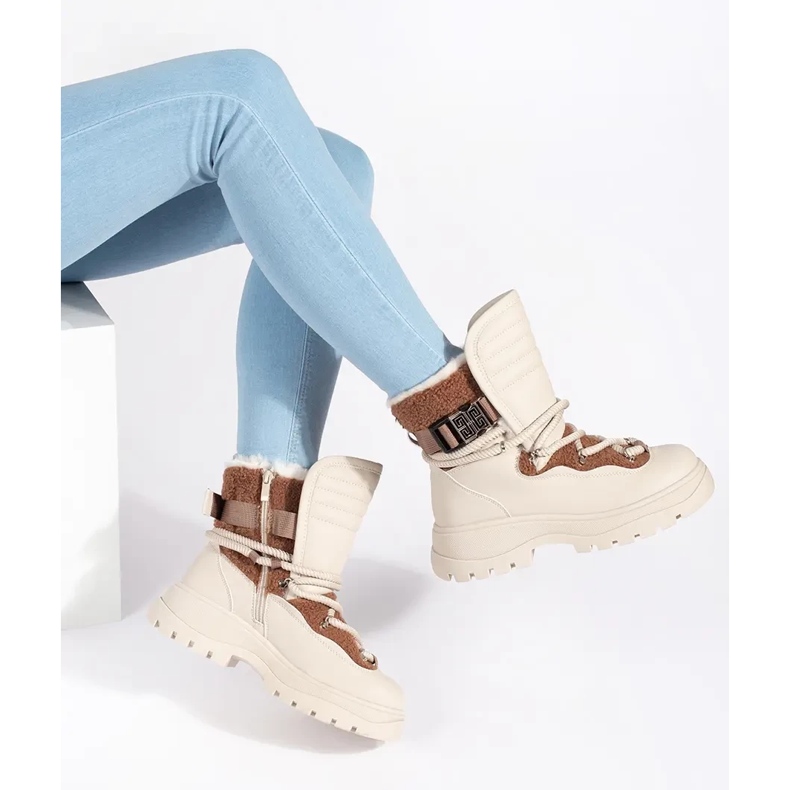 Seastar Beżowe śniegowce damskie z futerkiem na grubej podeszwie beżowy 2