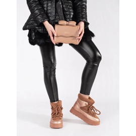 Brązowe sznurowane śniegowce damskie na grubej podeszwie 1