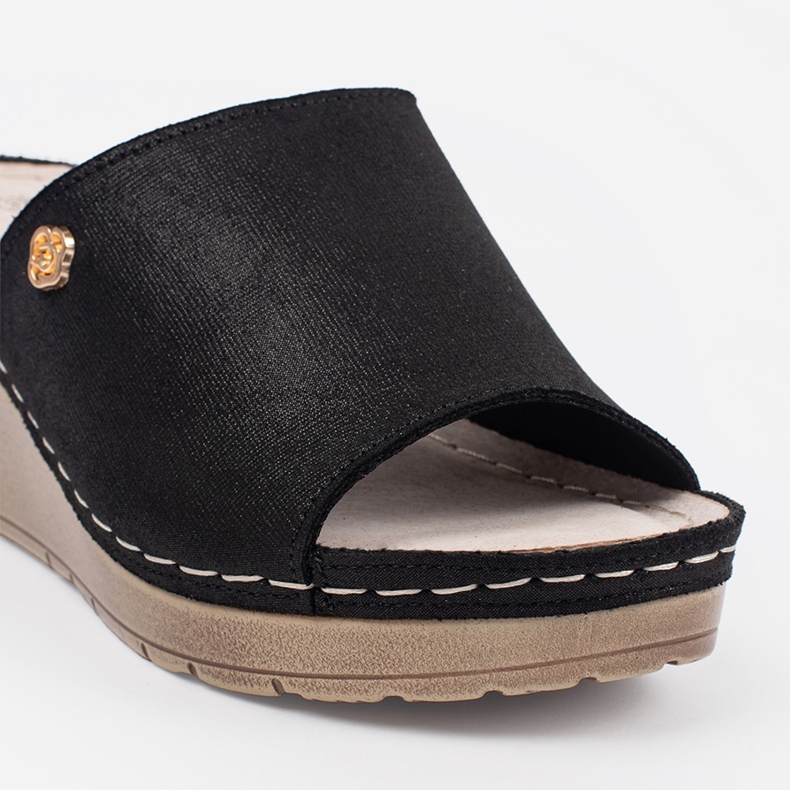 Goodin Czarne klapki damskie na koturnie 2