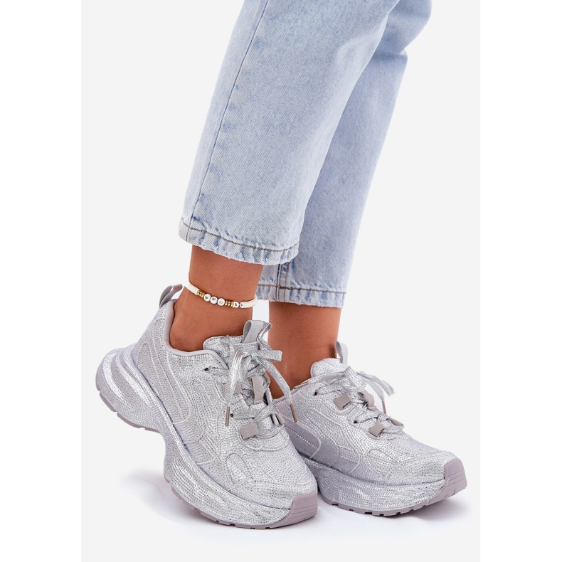 Sneakersy Damskie Zdobione Cyrkoniami Srebrne srebrny 1