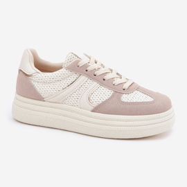Sneakersy Damskie Na Platformie Beżowe beżowy 4