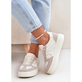 Sneakersy Damskie Na Platformie Beżowe beżowy 3