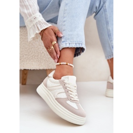 Sneakersy Damskie Na Platformie Beżowe beżowy 5