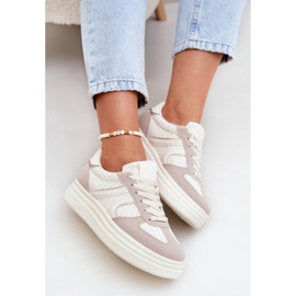 Sneakersy Damskie Na Platformie Beżowe beżowy 7