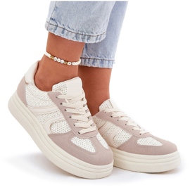 Sneakersy Damskie Na Platformie Beżowe beżowy 8