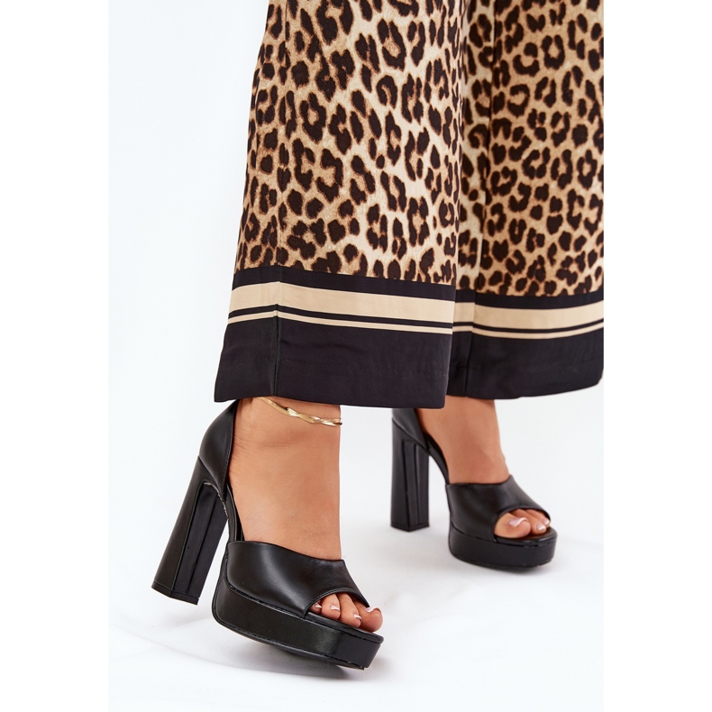 Sandały Damskie Na Słupku I Platformie Eko Skórzane Czarne 2