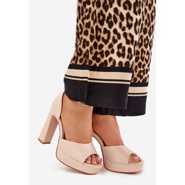 Sandały Damskie Na Słupku I Platformie Eko Skórzane Beżowe beżowy 1