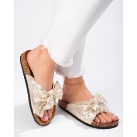 Wygodne klapki z kokardą złoty 1
