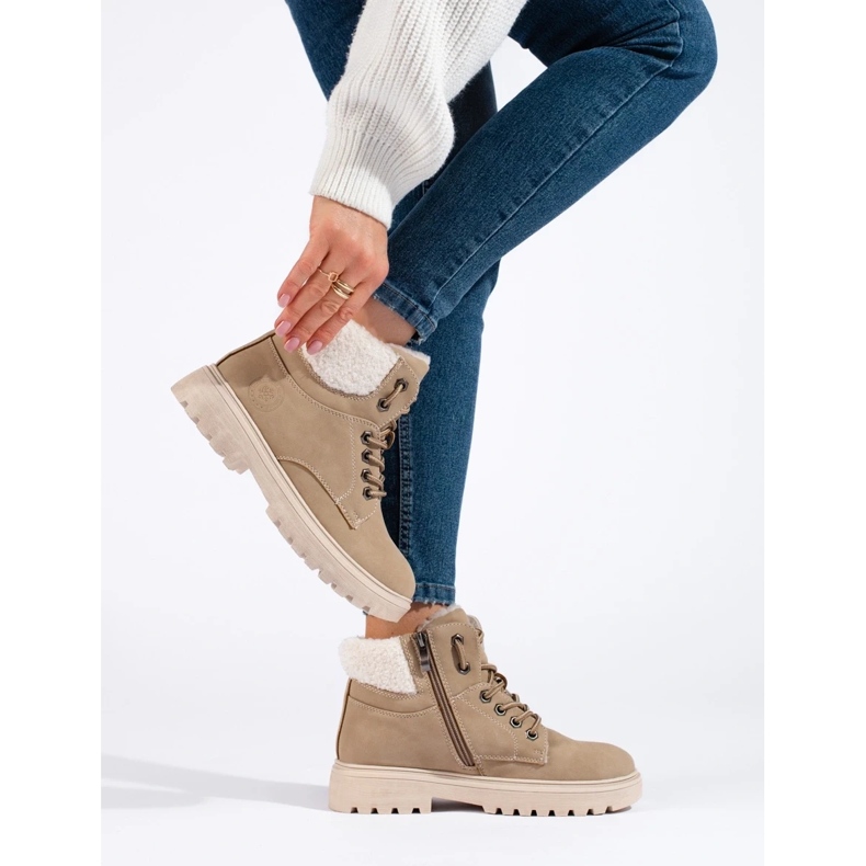 Stylowe Traperki Z Eko Skóry beżowy 2