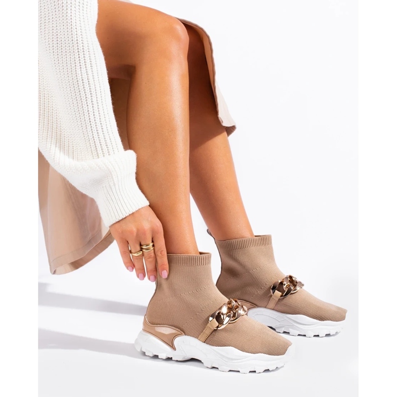 Wsuwane Sneakersy Z Łańcuszkiem brązowe 2