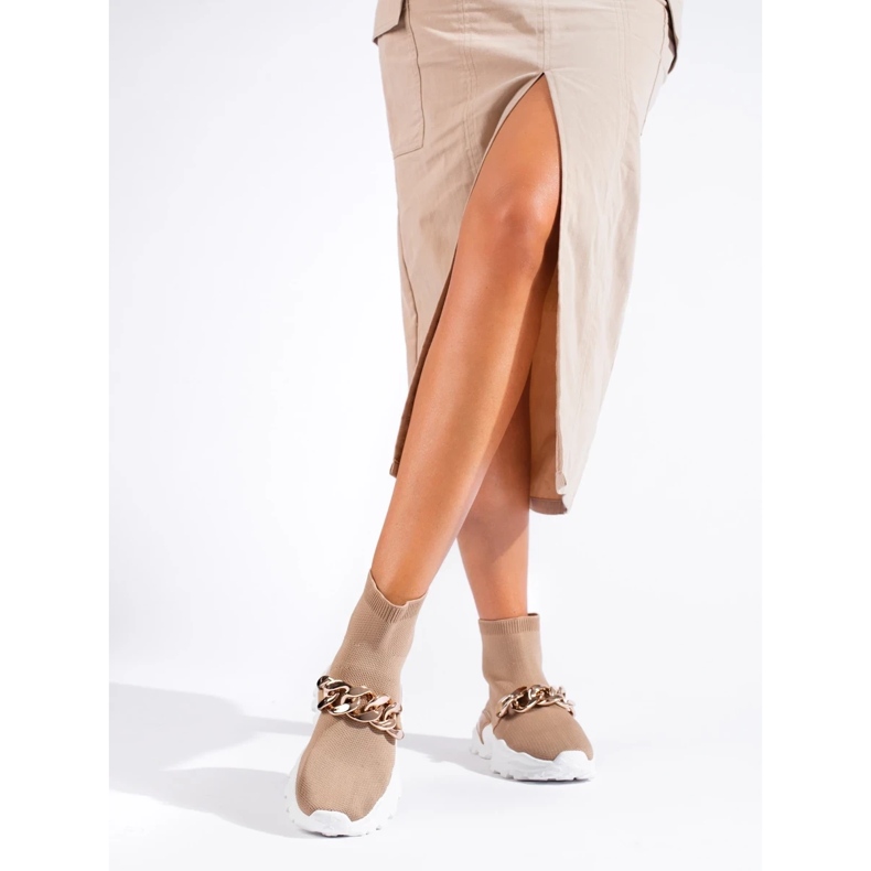 Wsuwane Sneakersy Z Łańcuszkiem brązowe 1