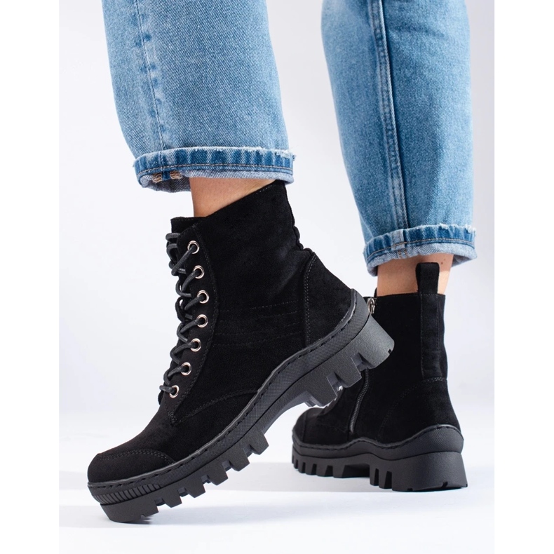 S. BARSKI Sznurowane Botki S.BARSKI czarne 2