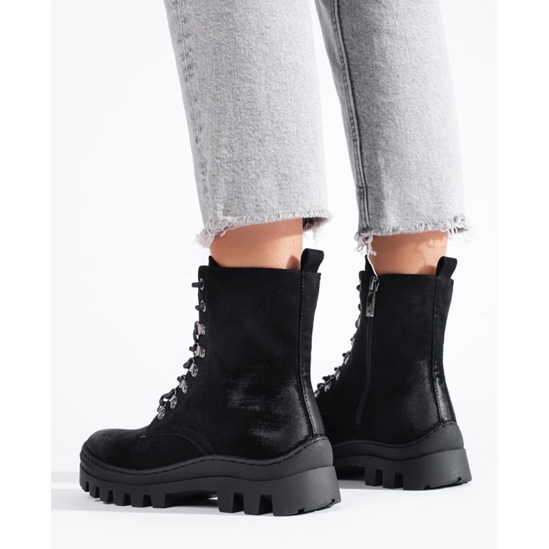 W. Potocki Czarne zamszowe workery damskie Potocki 1