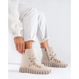 W. Potocki Beżowe ocieplane botki damskie na platformie Potocki beżowy 2