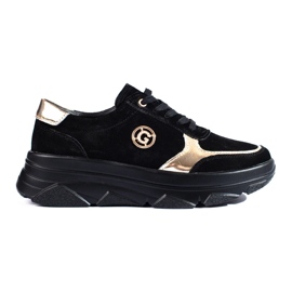 Wygodne skórzane sneakersy damskie czarne 2