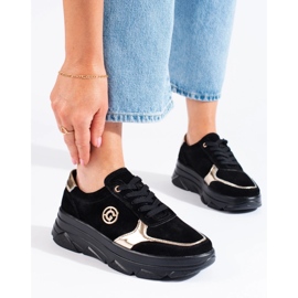 Wygodne skórzane sneakersy damskie czarne 4