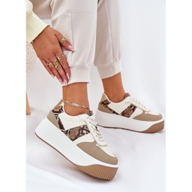 Sneakersy Damskie Na Masywnej Platformie Zwierzęcy Wzór Beżowe beżowy 8