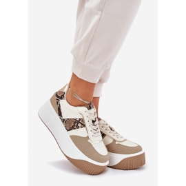 Sneakersy Damskie Na Masywnej Platformie Zwierzęcy Wzór Beżowe beżowy 1