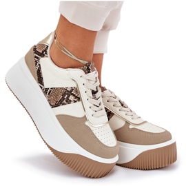 Sneakersy Damskie Na Masywnej Platformie Zwierzęcy Wzór Beżowe beżowy 10