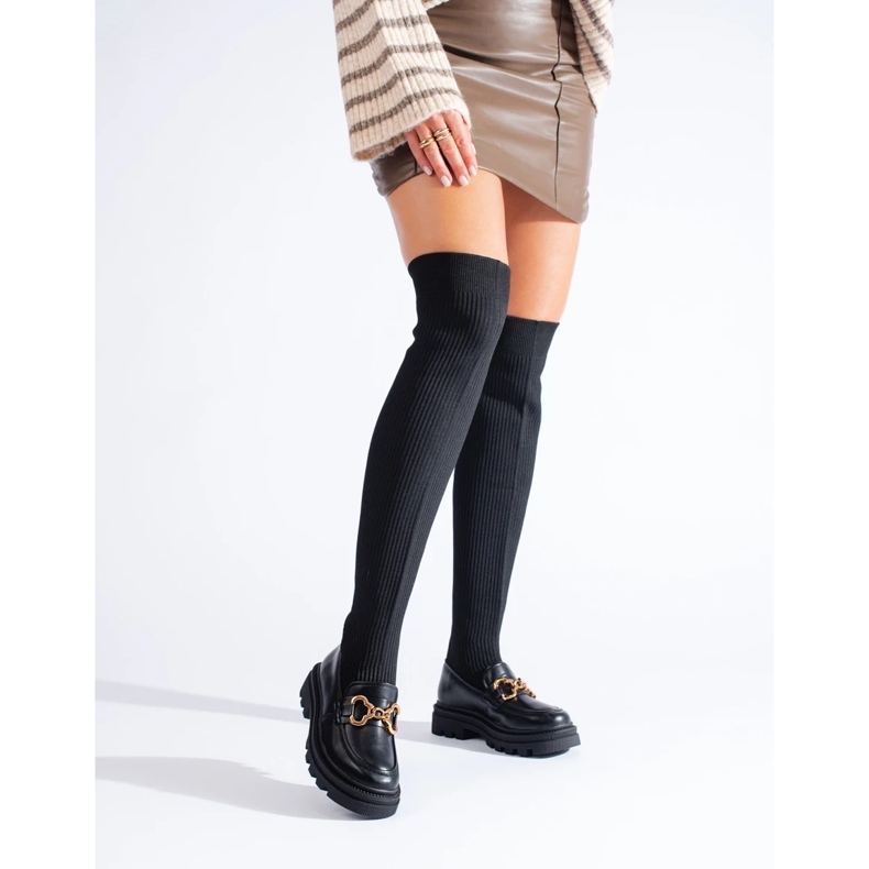 Czarne kozaki damskie z elastyczną cholewką 1