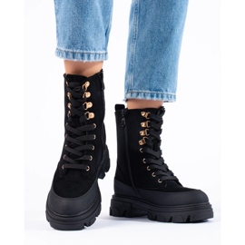 W. Potocki Workery damskie na platformie czarne Potocki 1