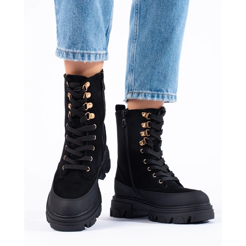 W. Potocki Workery damskie na platformie czarne Potocki 1