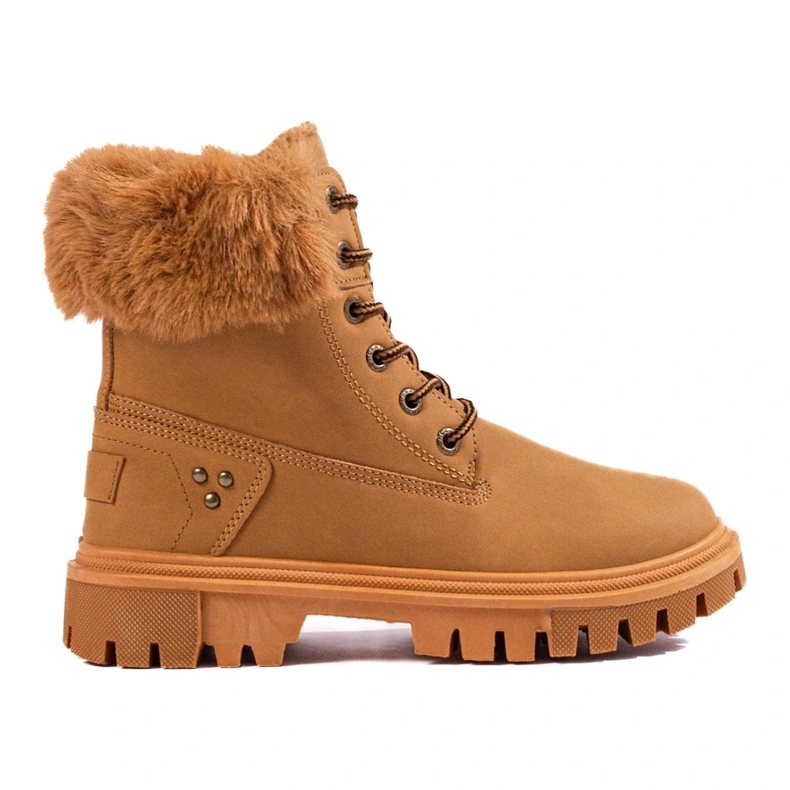 Brązowe trapery damskie z futerkiem 2