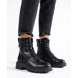 Czarne workery damskie ze skóry ekologicznej 1