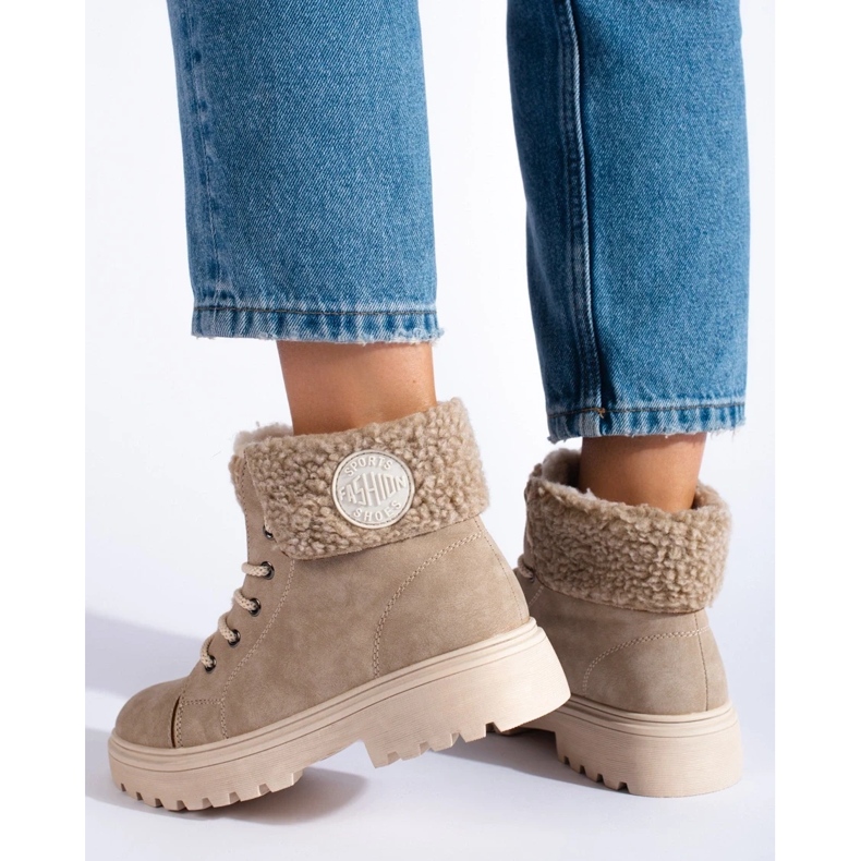 Trapery damskie z kożuszkiem beżowy 1