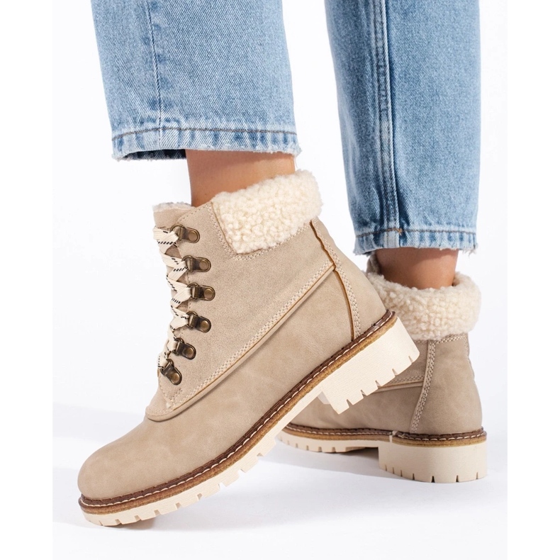 Trapery damskie z kożuszkiem brązowe 1