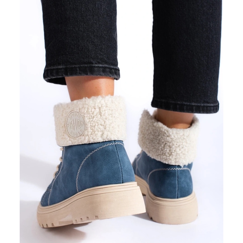 Trapery damskie z kożuszkiem niebieskie 1