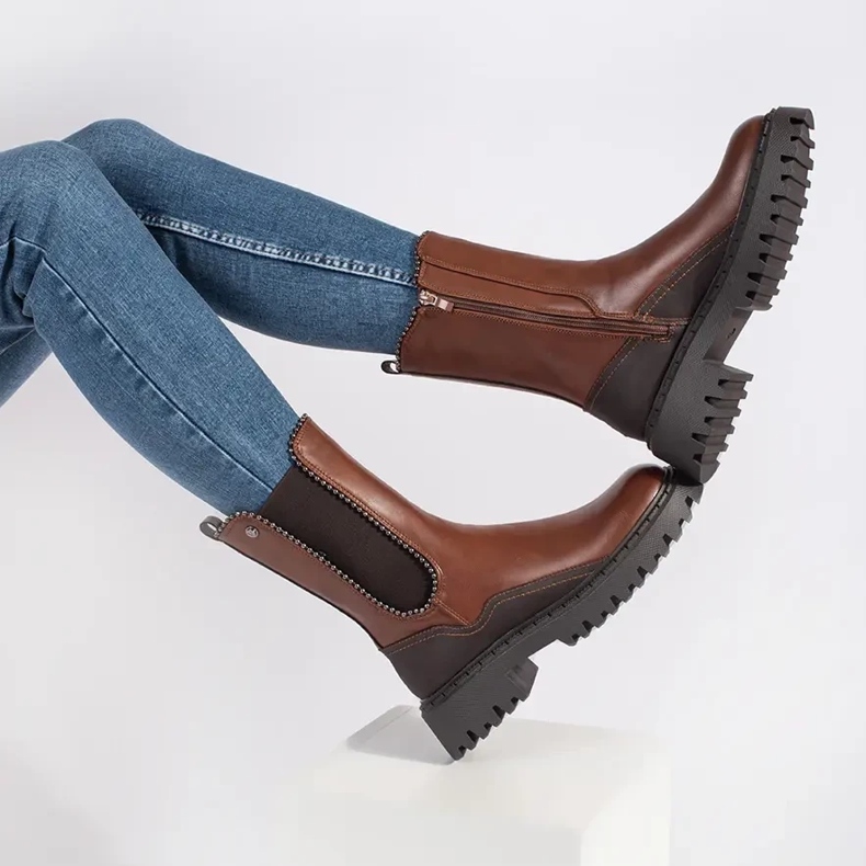 Wysokie sztyblety damskie z eko skóry brązowe 2