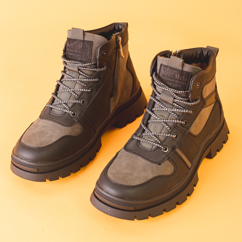 Zimowe buty męskie ocieplane futerkiem szare 1