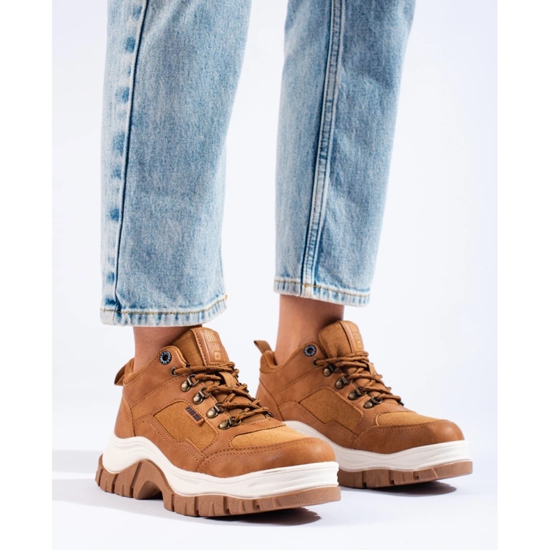 Sneakersy damskie Big Star KK274362 na grubej podeszwie beżowy 2