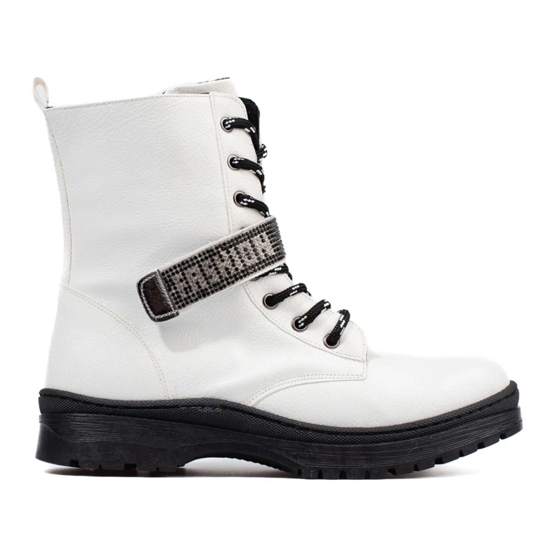 W. Potocki Botki dziewczęce Potocki z kryształkami białe 1