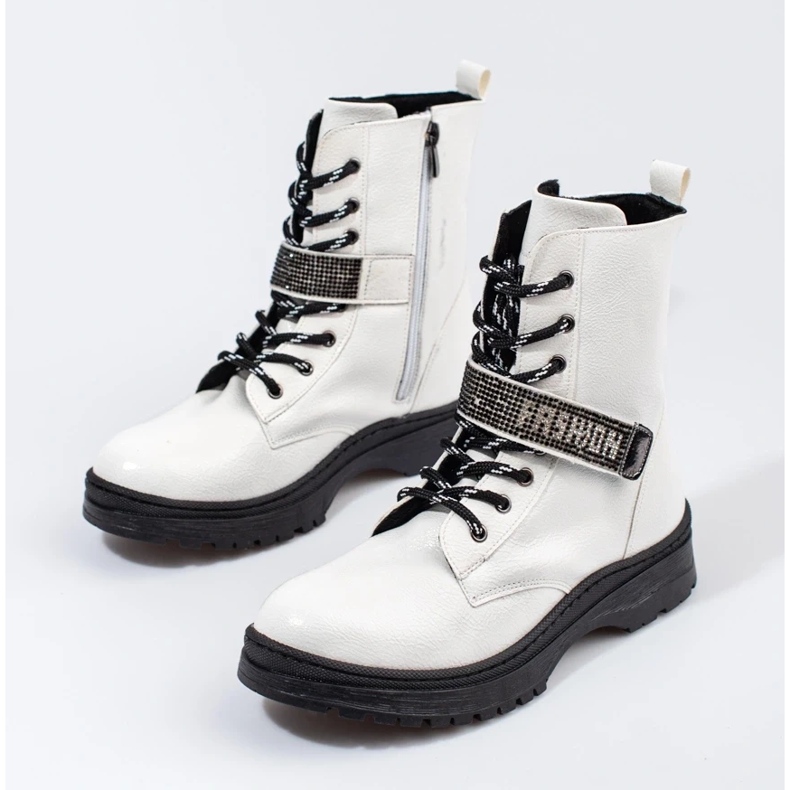 W. Potocki Botki dziewczęce Potocki z kryształkami białe 2