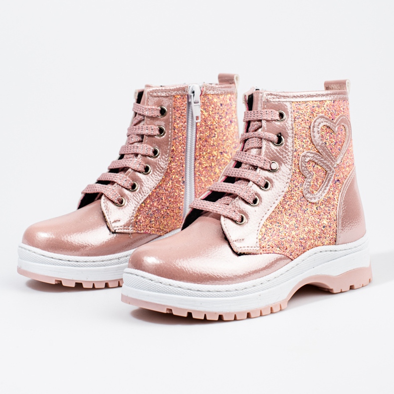 W. Potocki Botki dziewczęce z brokatem Potocki różowe 2