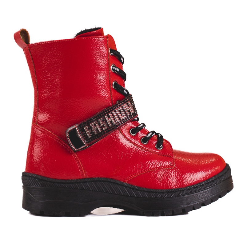 W. Potocki Botki dziewczęce Potocki z kryształkami czerwone 1